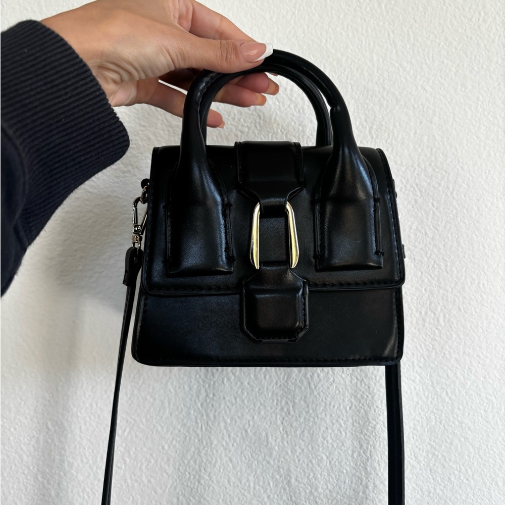 Zara Black Leather Gold Mini Handbag